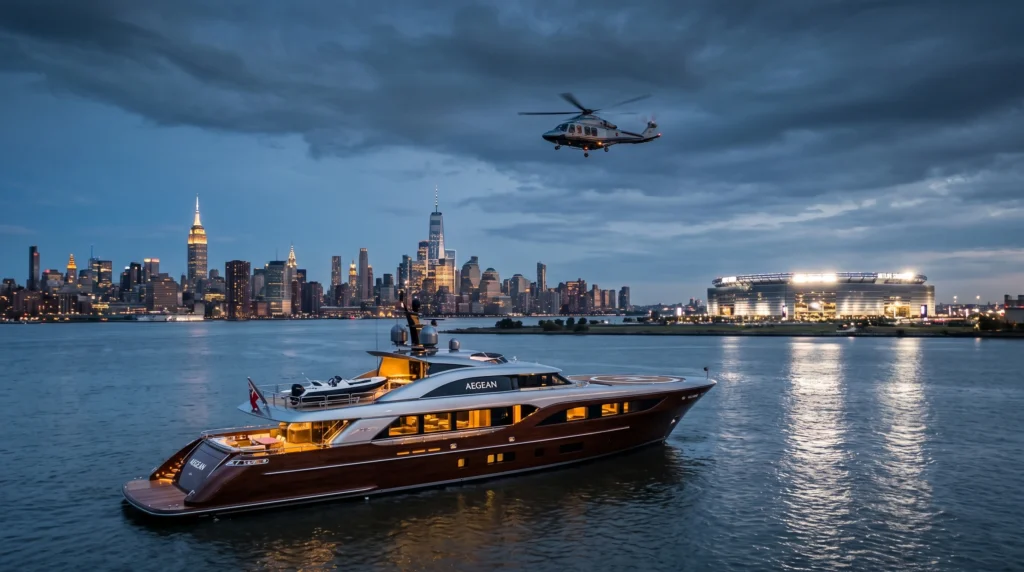 Traslado VIP en yate privado y charter en helicoptero para la final de la copa del mundo 2026 en Nueva York